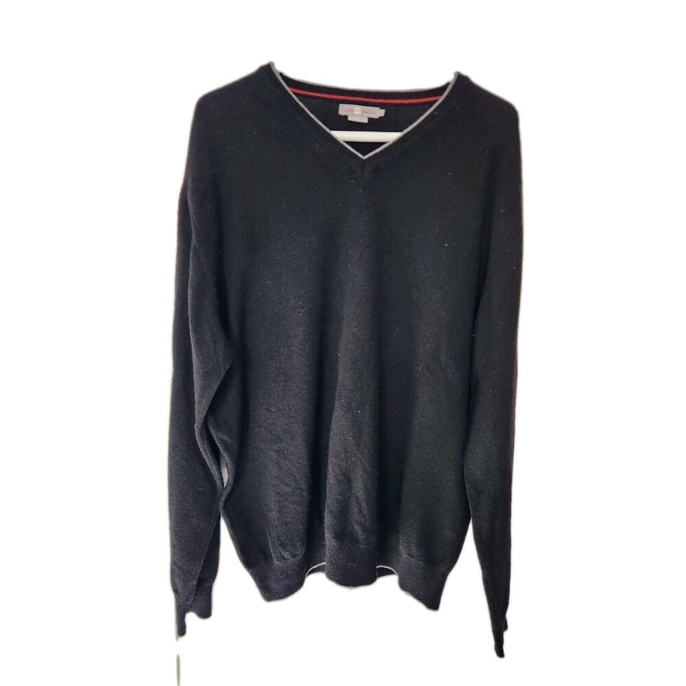 Luigi Baldo Black V-Neck Cashmere Sweater Men's Size XL Golf Made in Italy